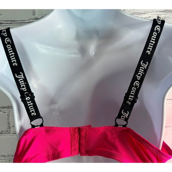 Y2K Juicy Couture Bra 38D Hot Pink T-Shirt Bra Padded Underwire Adj. Logo Straps - Picture 3 of 8